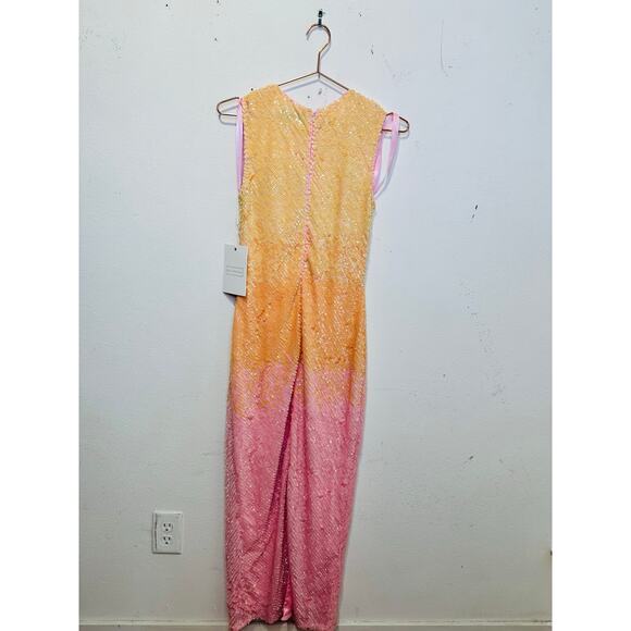 MAC DUGGAL Pink Yellow Ombre Sequin High Neckline Sleeveless Cocktail Dress sz 4 - Picture 2 of 9